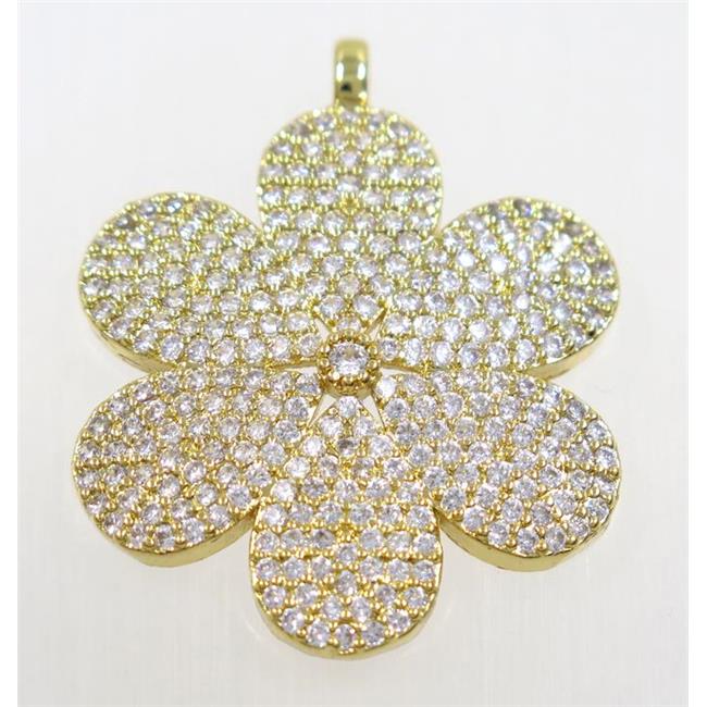 copper flower pendant paved zircon, gold plated