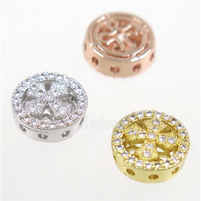 copper circle beads paved zircon with cross, mix color