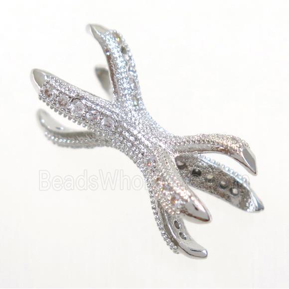 copper beadholder charm paved zircon, platinum plated