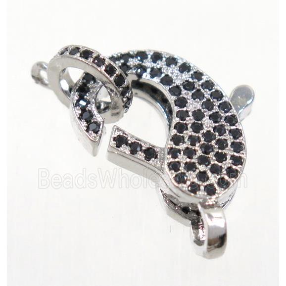 copper Lobster Clasp pave zircon, platinum plated