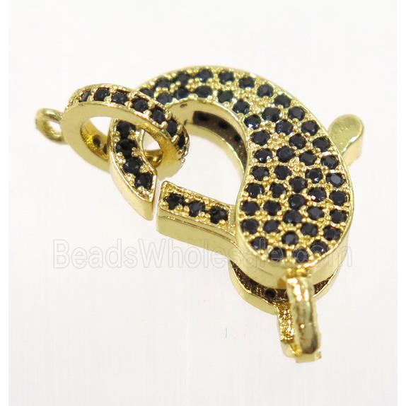 copper Lobster Clasp pave zircon, gold plated