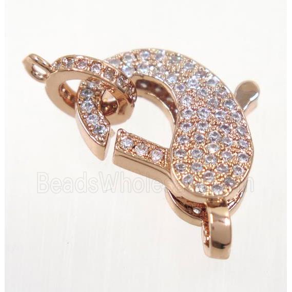 copper Lobster Clasp pave zircon, rose gold