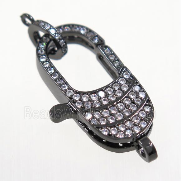 copper Lobster Clasp pave zircon, black plated