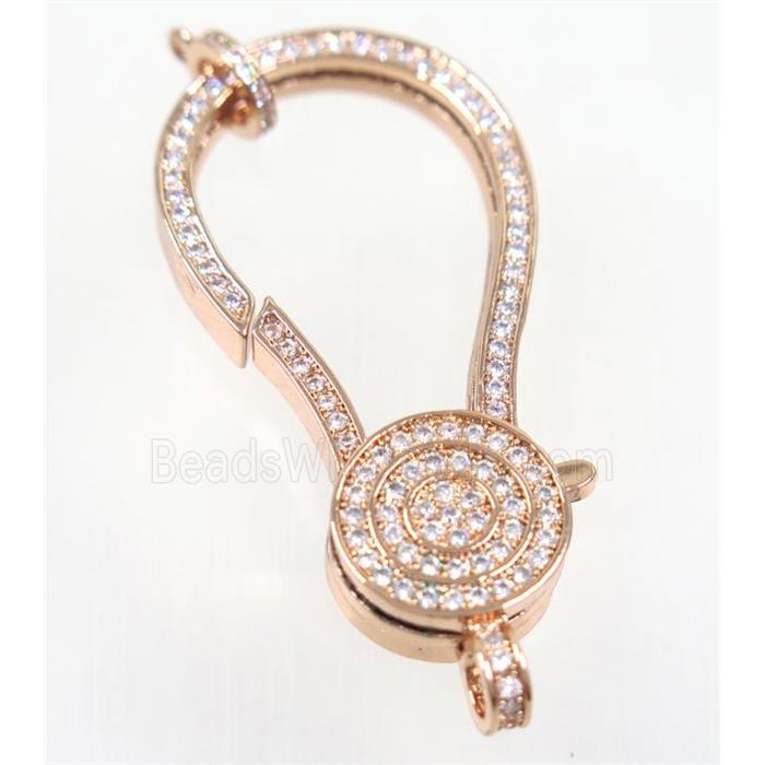 copper Lobster Clasp pave zircon, rose gold