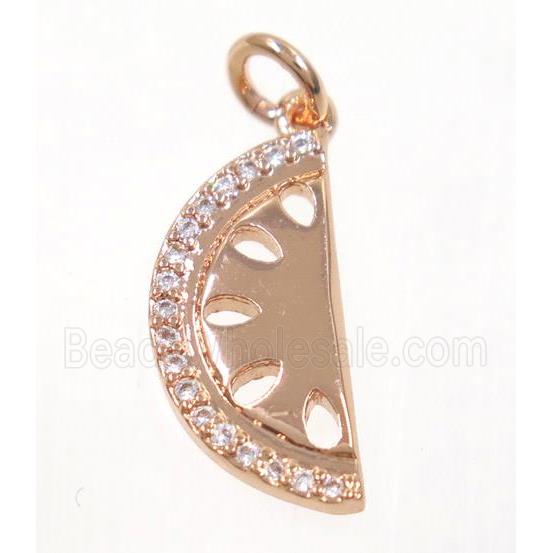 copper moon pendant paved zircon, rose gold
