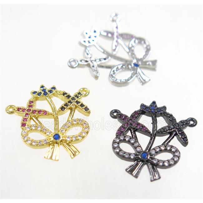 copper flower pendant paved zircon with 2loops, mix color