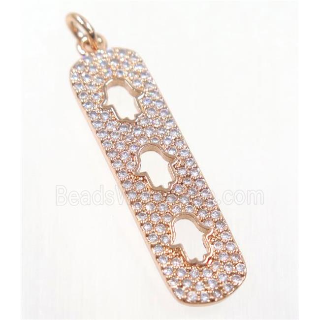 copper Hamsahand pendant paved zircon, rose gold