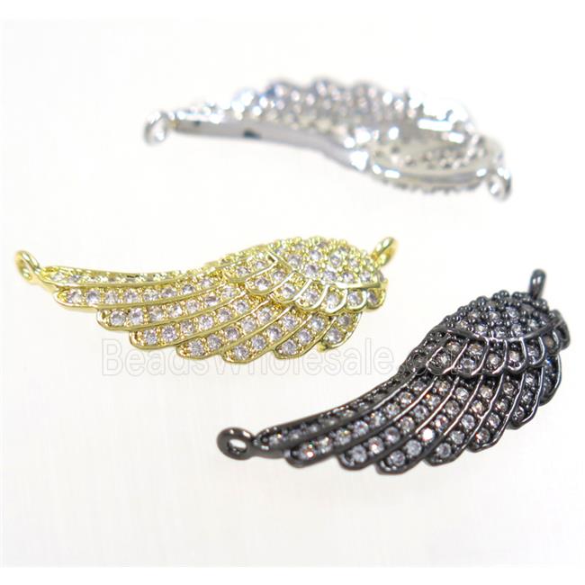 copper Angel Wing pendants paved zircon with 2loops, mix color