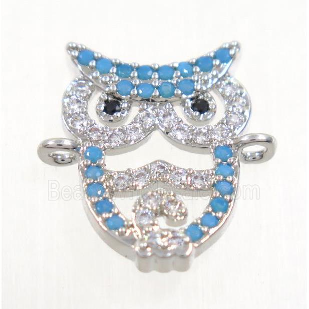 copper Owl connector paved zircon, platinum plated