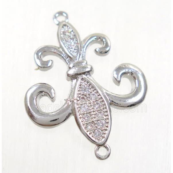 copper anchor connector paved zircon, platinum plated