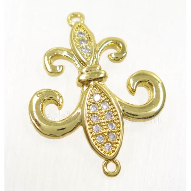 copper anchor connector paved zircon, gold plated