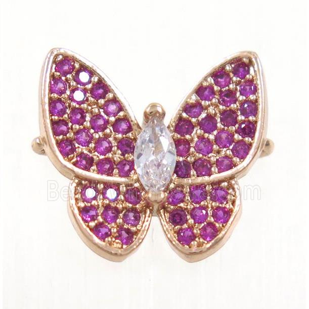 copper butterfly connector paved hotpink zircon, rose gold