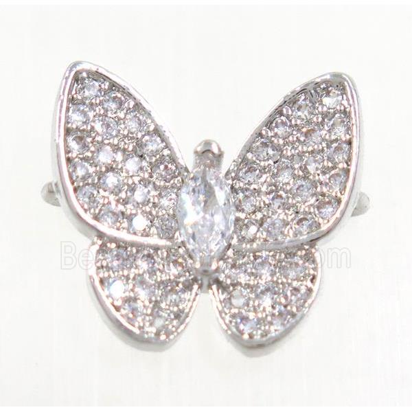copper butterfly connector paved zircon, platinum plated