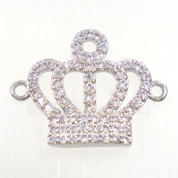 copper crown connector paved zircon, platinum plated