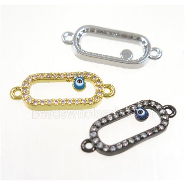 copper oval connector paved zircon with evil eye, mix color