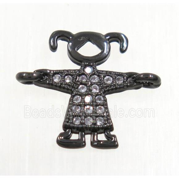 copper girls connector paved zircon, black plated