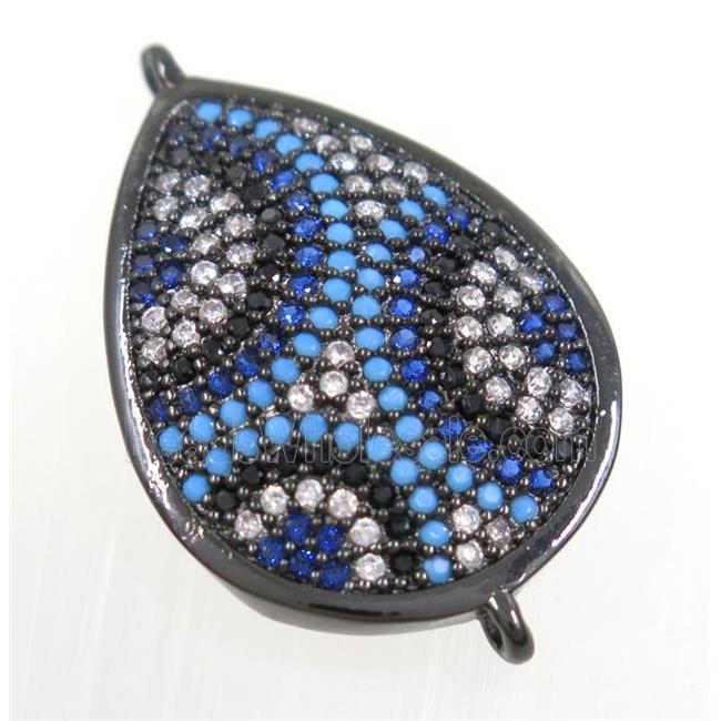 copper teardrop connector paved zircon, black plated