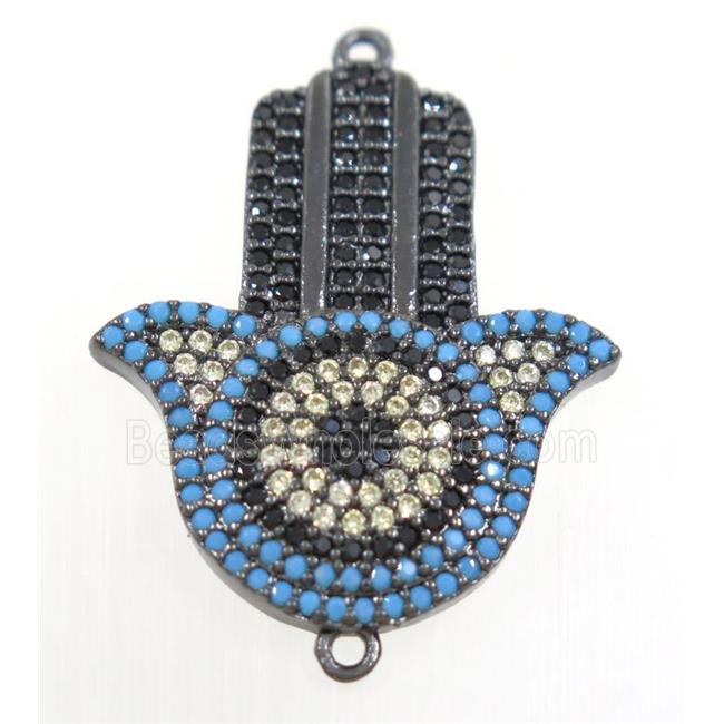 copper hamsahand connector paved zircon, black plated