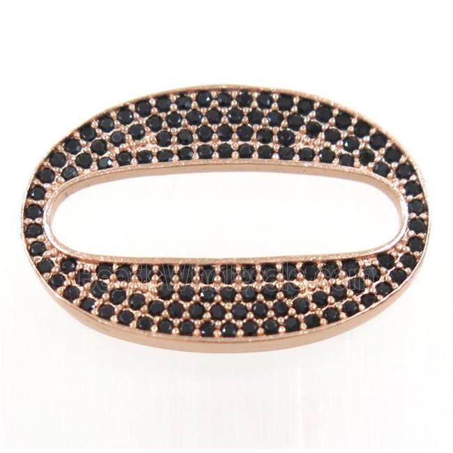 copper oval connector paved black zircon, rose gold