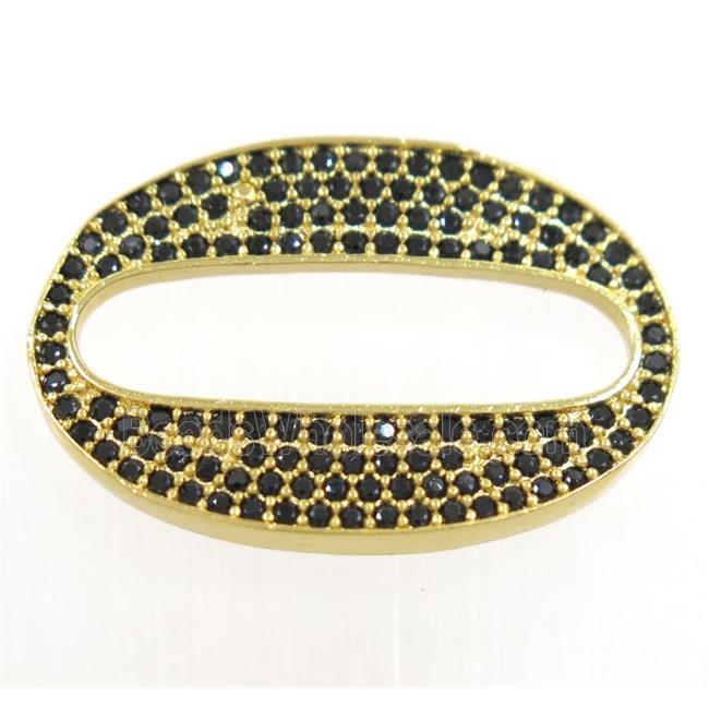 copper oval connector paved black zircon, gold plated