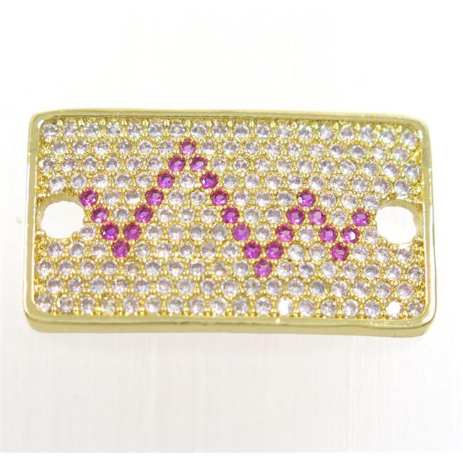 copper rectangle connector paved zircon, pulse, gold plated