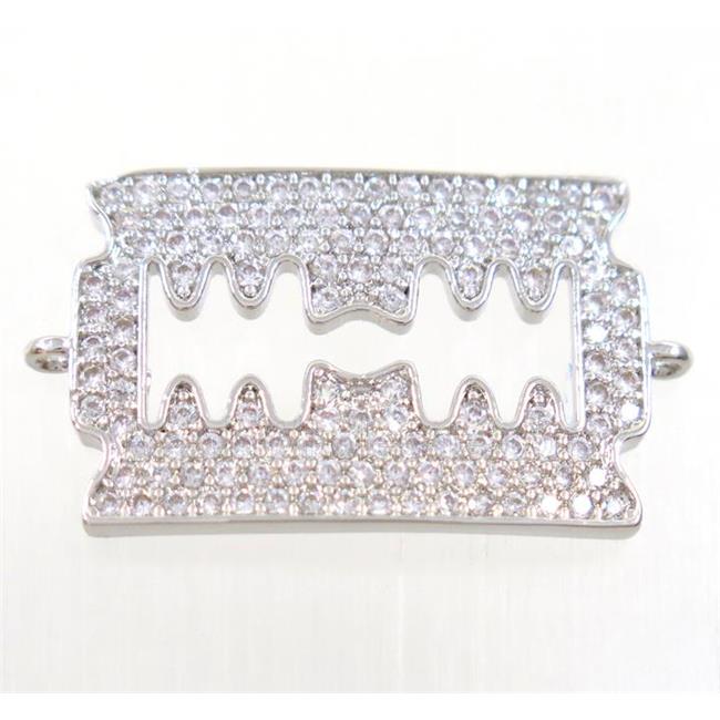 copper rectangle connector paved zircon, platinum plated