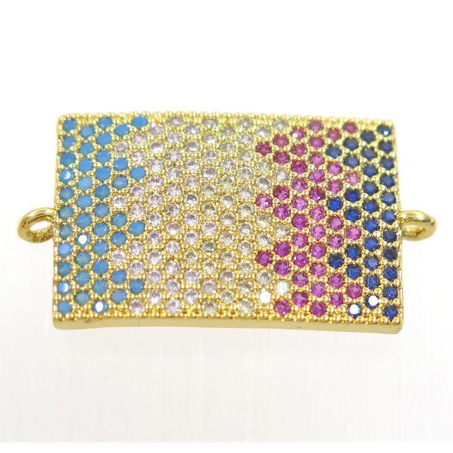 copper rectangle connector paved zircon, gold plated