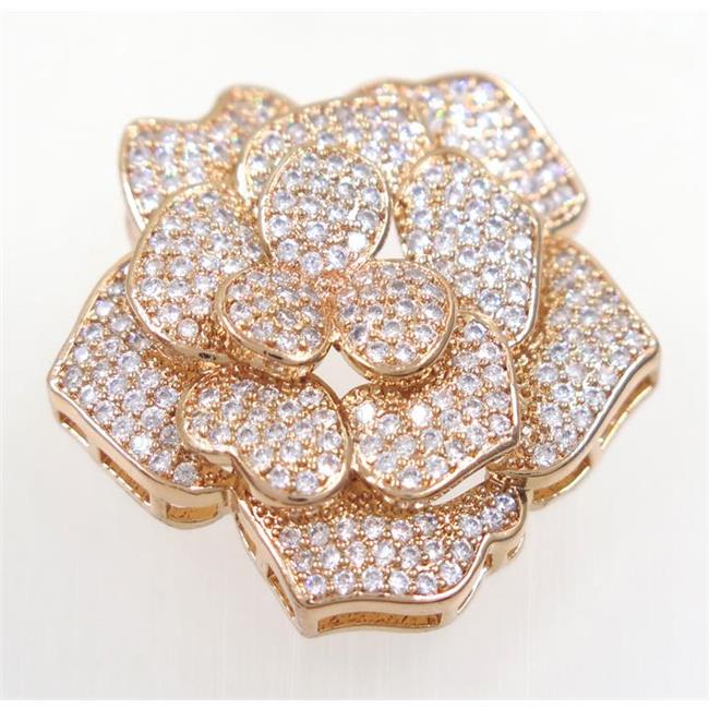 copper flower beads paved zircon, rose gold