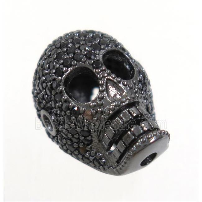 copper skull beads paved zircon, black plated
