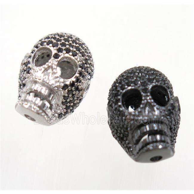 copper skull bead paved black zircon, mix color