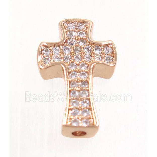 copper cross beads paved zircon, rose gold