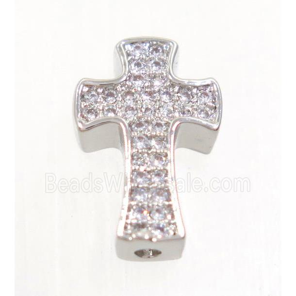 copper cross beads paved zircon, platinum plated