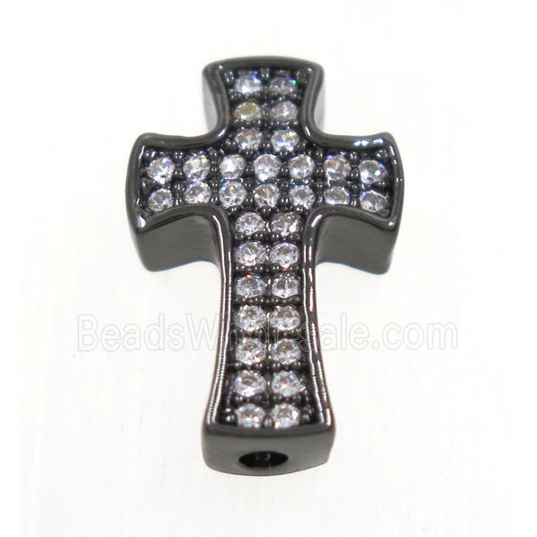 copper cross beads paved zircon, black plated