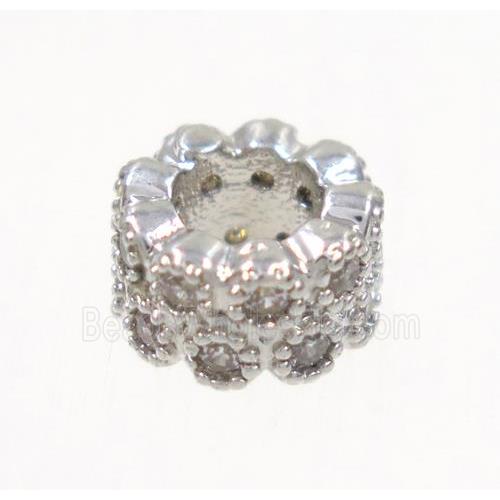 copper rondelle beads paved zircon, platinum plated