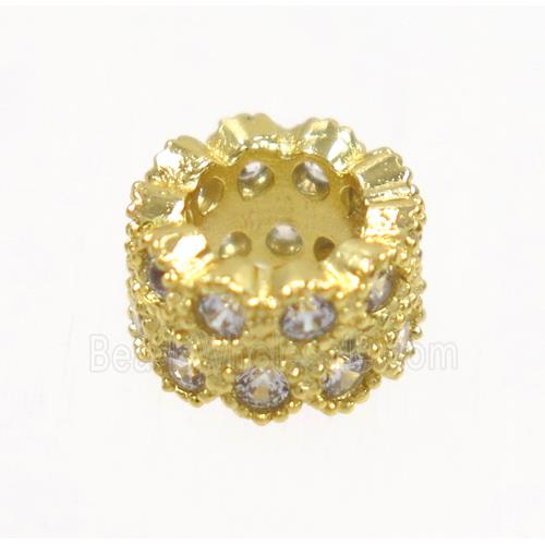 copper rondelle beads paved zircon, gold plated
