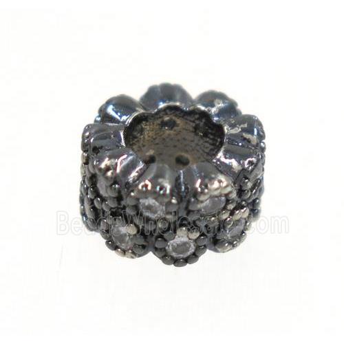 copper rondelle beads paved zircon, black plated