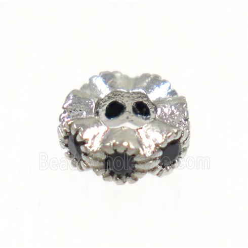 copper rondelle bead paved zircon, platinum plated