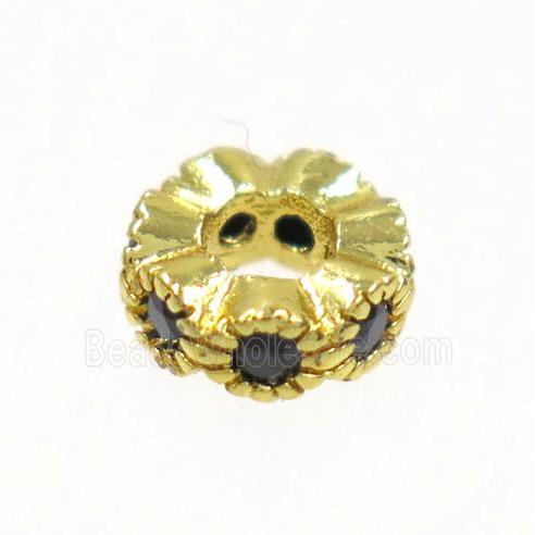 copper rondelle beads paved zircon, gold plated