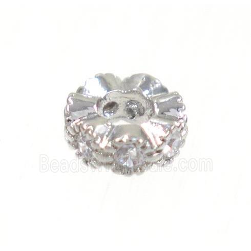 copper rondelle beads paved zircon, platinum plated