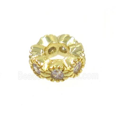 copper rondelle beads paved zircon, gold plated
