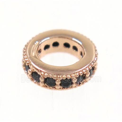 copper rondelle beads paved zircon, rose gold
