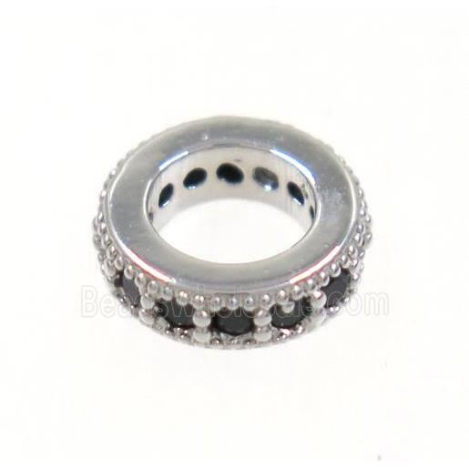 copper rondelle beads paved zircon, platinum plated