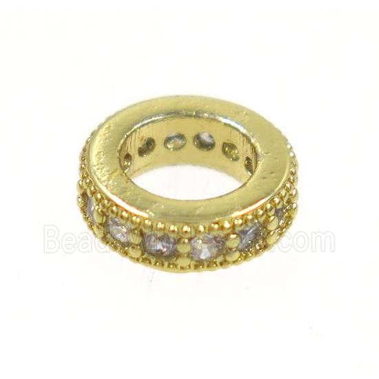 copper rondelle beads paved zircon, gold plated