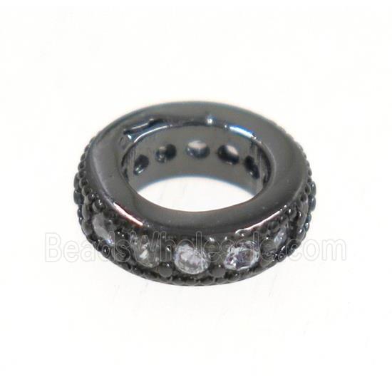 copper rondelle beads paved zircon, black plated
