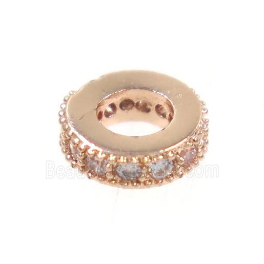 copper rondelle beads paved zircon, rose ogld