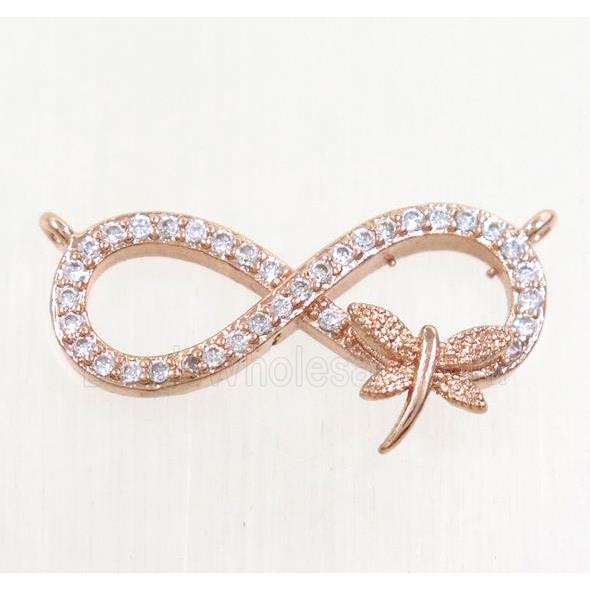 copper infinity pendant paved zircon with 2loops, dragonfly, rose gold