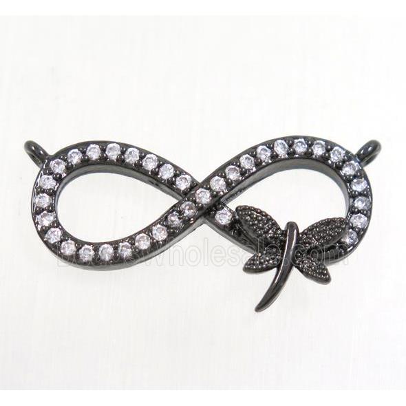 copper infinity pendant paved zircon with 2loops, dragonfly, black plated