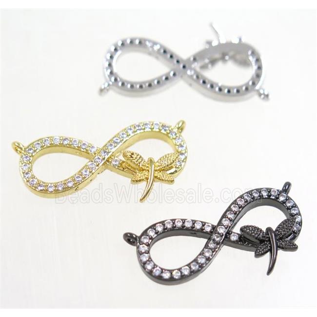 copper infinity pendant paved zircon with 2loops, dragonfly, mix color