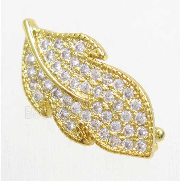 copper leaf clasp paved zircon, gold plated