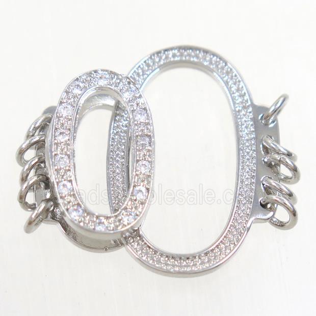 copper connector paved zircon, platinum plated